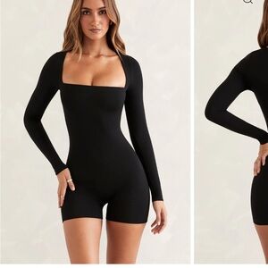 Oh Polly Rue Black Long Sleeve Romper Square Neck Never Worn